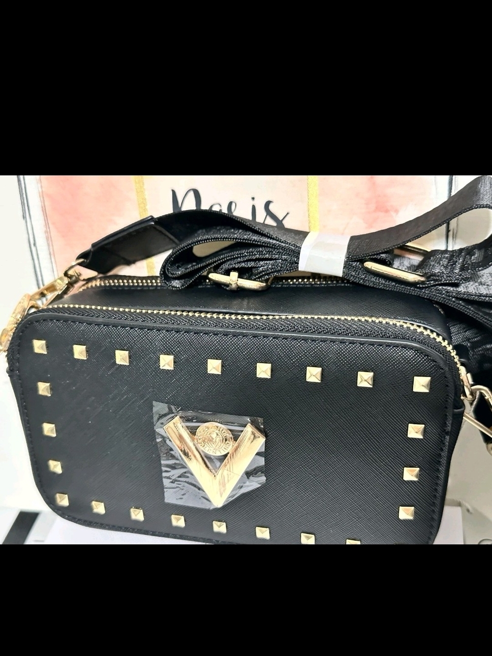 Valentino Black Crossbody Bag with Gold Studs